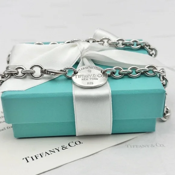 Tiffany & Co Return to Tiffany Oval Tag Choker Necklace Sterling Silver Gift Box - Picture 8 of 14